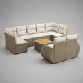 Sitzgruppe aus Rattan mit Holztisch Beige