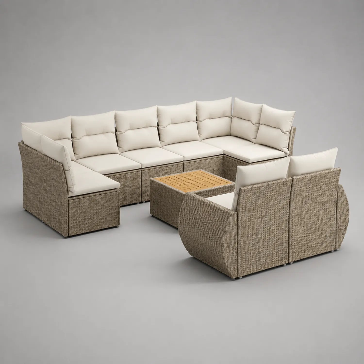Sitzgruppe aus Rattan mit Holztisch Beige