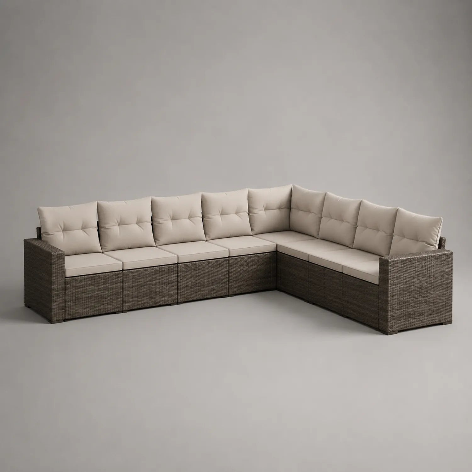 Modulares Polyrattan-Ecksofaset mit Kissen, Beige