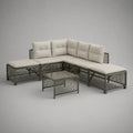 Metall-Ecksofa-Set mit Polyesterkissen und Tisch in Hellbeige