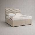 Doppelbett Beige Textil 180x200 cm mit gestepptem Kopfteil