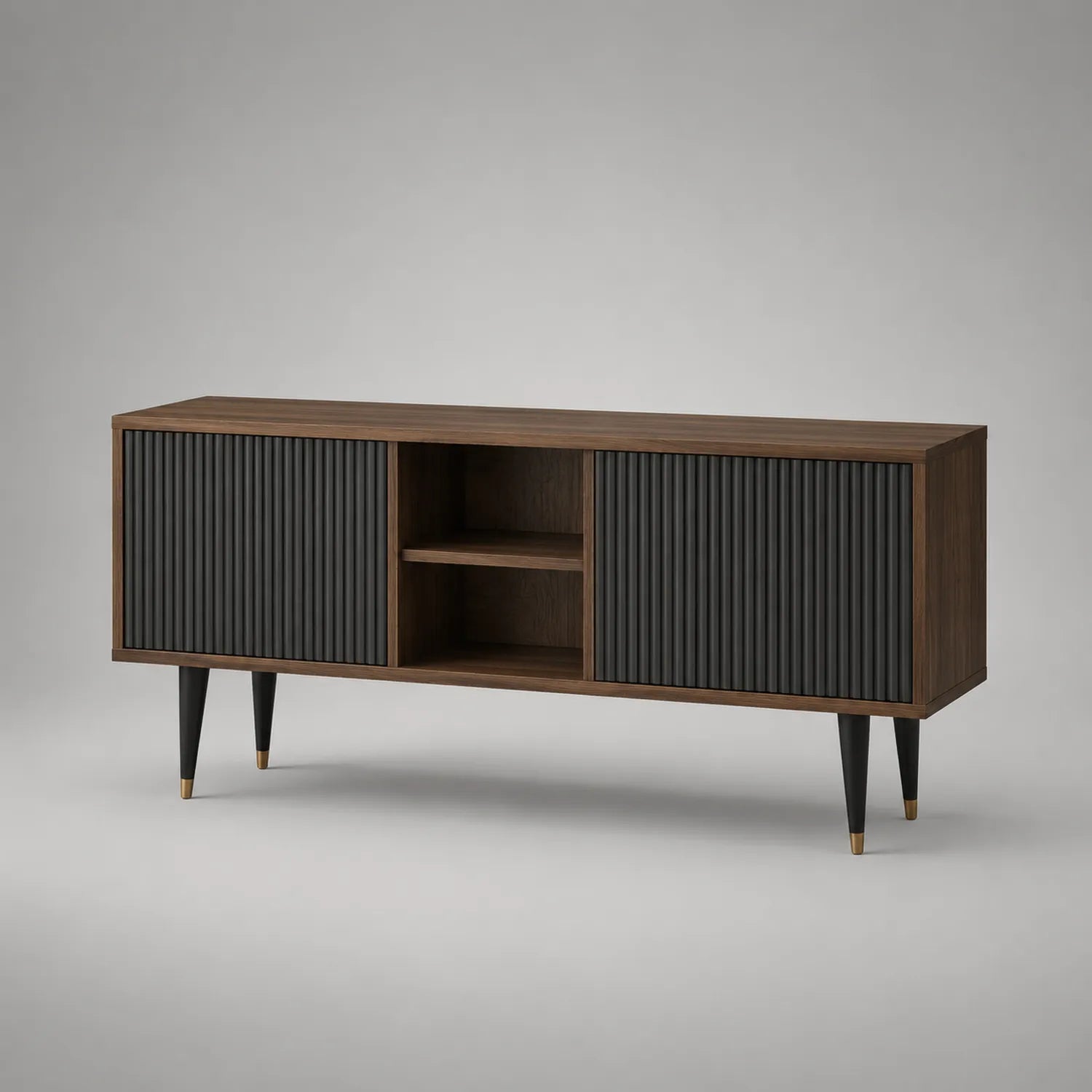 TV-Schrank aus Eichenholz mit Metallbeinen Dunkelbraun/Schwarz
