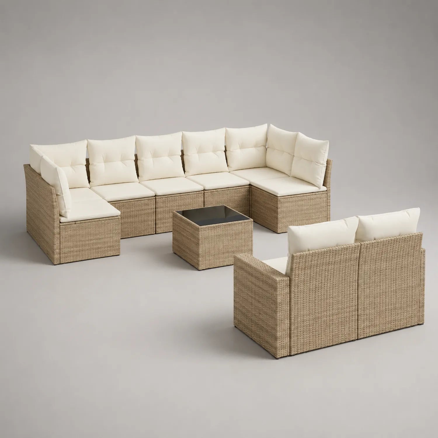 8-teiliges Rattan Gartensofa-Set Beige mit Polsterkissen