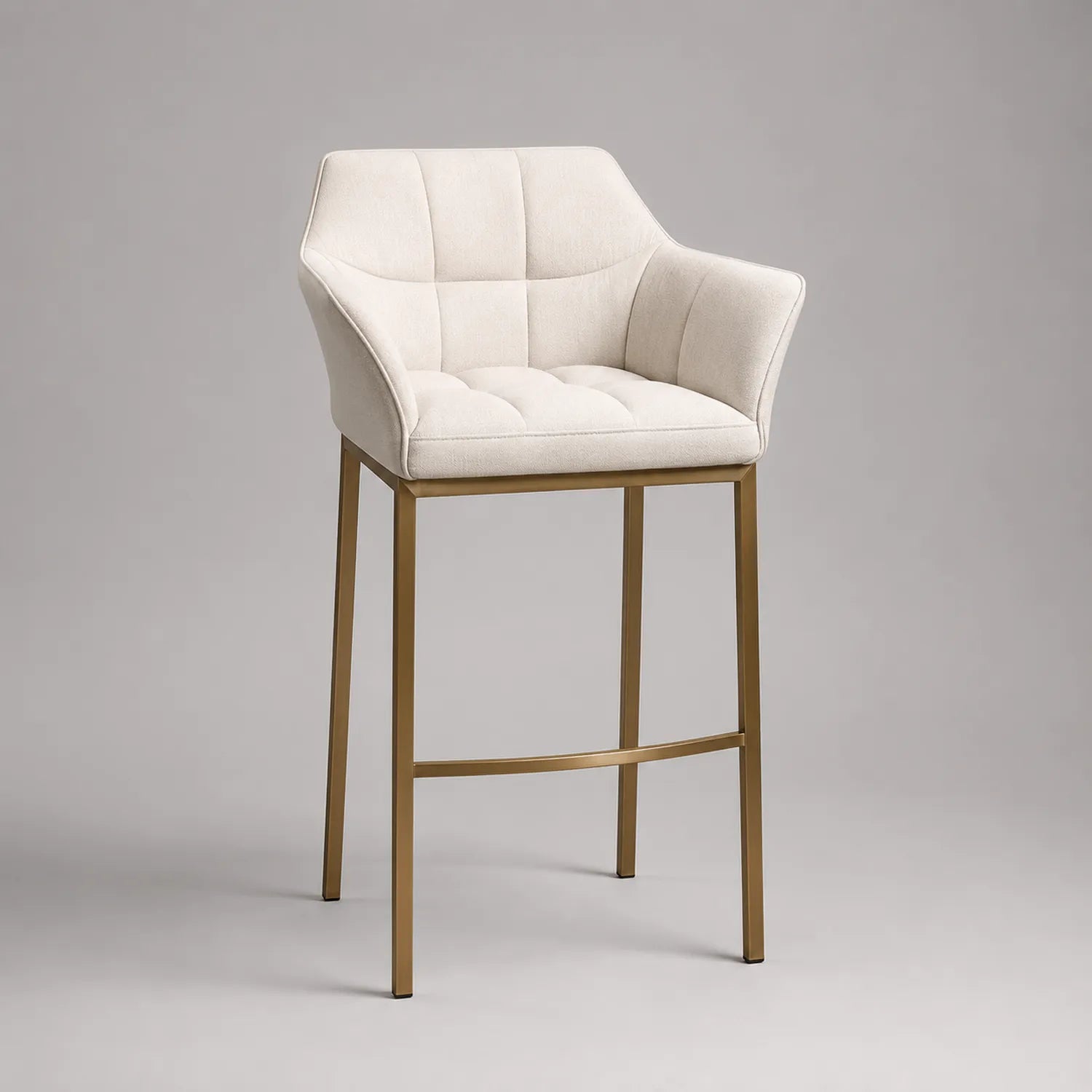 Barhocker mit Leinenpolsterung und Metallgestell, Höhe 110 cm, Elfenbein