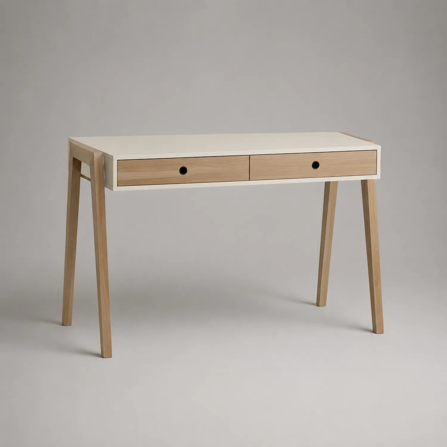 Schreibtisch mit zwei Schubladen MDF Weiß Eichenholz 120x60x75cm