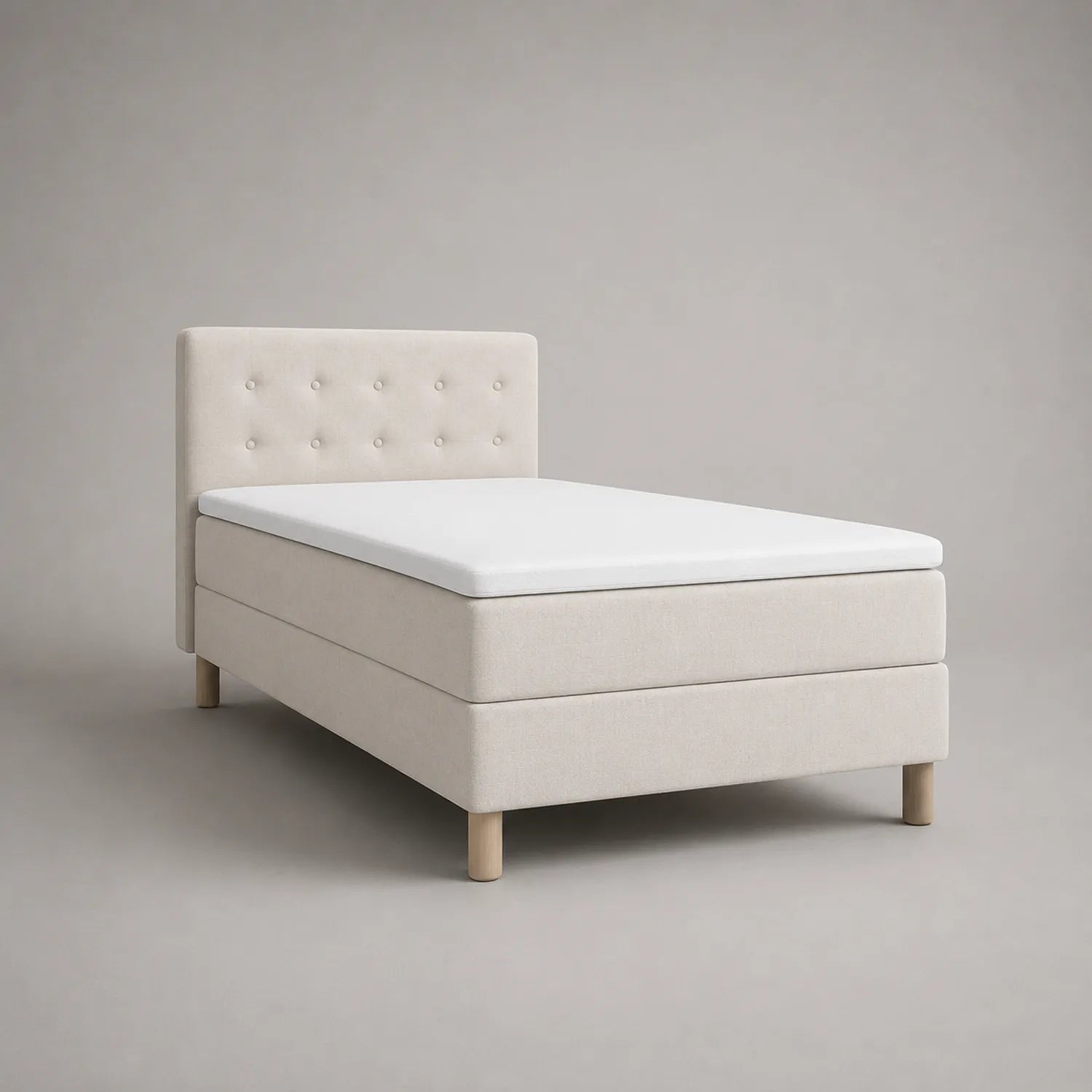 Einzelbett mit Holzrahmen und Baumwollstoff 90x200 cm Beige