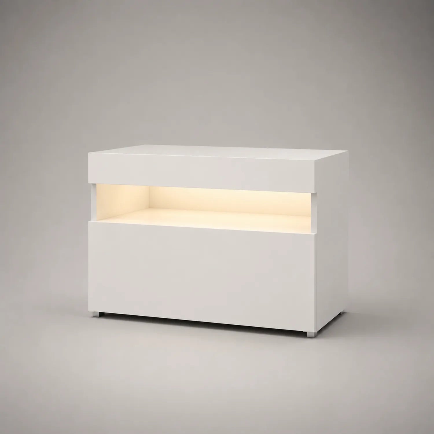 Weißer Spanplatten-Nachttisch mit LED-Beleuchtung 60x30x45 cm