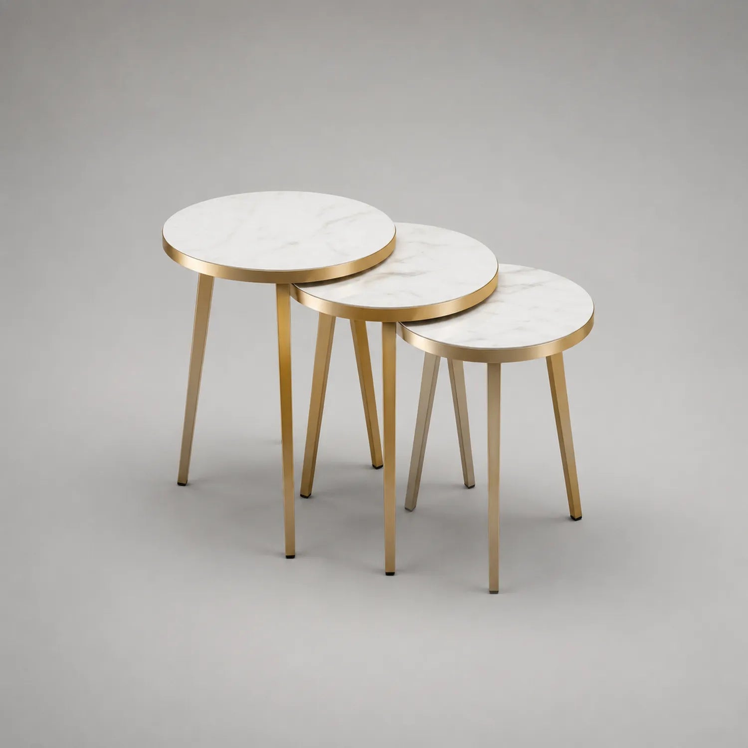Runder Nesting Tischset aus Marmorimitat und Metall, Weiß/Gold, Ø 40/35/30 cm