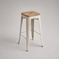 Barhocker aus Holz und Metall, Eiche, Creme, 75 cm