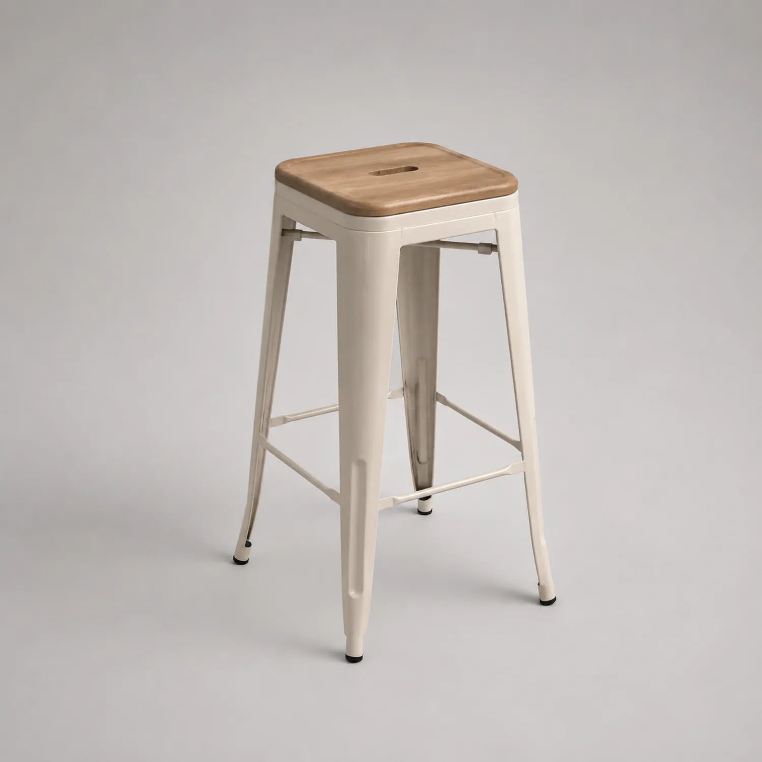 Barhocker aus Holz und Metall, Eiche, Creme, 75 cm